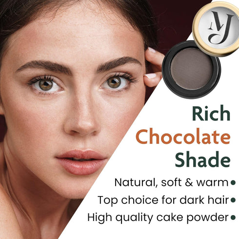 Marie-José Dark Brown Eyebrow Powder - Warm, Rich Chocolate Brown Makeup Powder, Compact Size 0.10oz