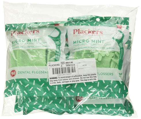 PLACKERS Micro Mint Dental Flossers, Freshens Breath, 90 Each
