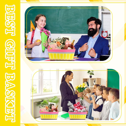 Moonld 5 Pcs Teacher Appreciation Gifts Pencil Empty Gift Basket with Handle Cardboard Gift Baskets Market Tray Pencil