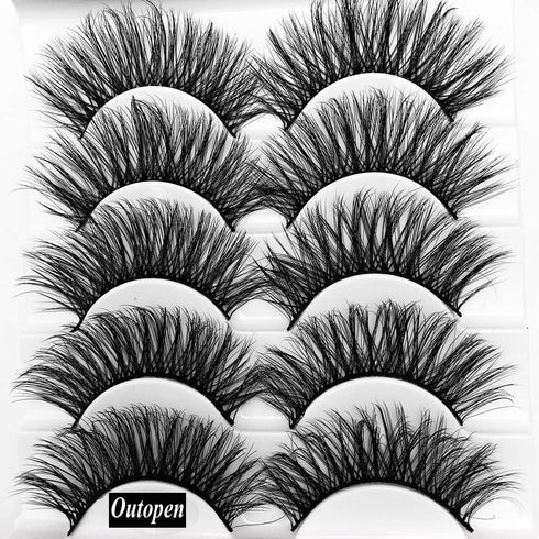 outopen 3D Mink Lashes Natural Wispy False Eyelashes 15mm Fluffy Long Eye Makeup Tools 5 Pairs Pack (Q1 | 13-15MM)