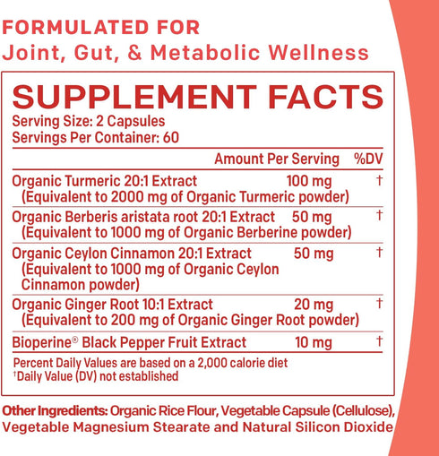 5-in-1 Turmeric Curcumin Supplement (4210mg) with Berberine & Ceylon Cinnamon - Organic Joint, Heart, Gut & Metabolic