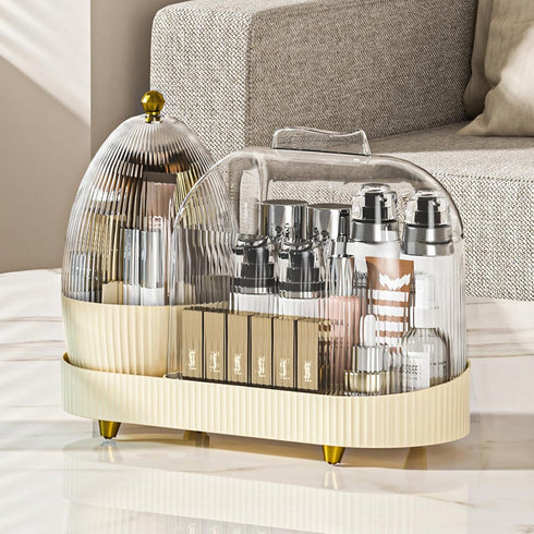 Rotating Makeup Organizer for Vanity, Large Spinning Makeup Storage with Brush Holder, 15x11''