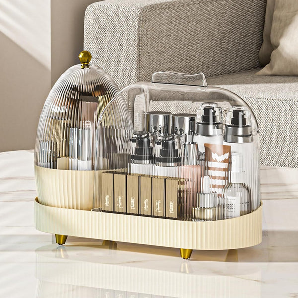 Rotating Makeup Organizer for Vanity, Large Spinning Makeup Storage with Brush Holder, 15x11''