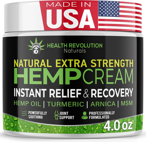 Hemp Cream Maximum Strength - Soothes Muscles, Joints, Feet, Nerve, Back, Knee, Hip with Arnica, MSM, Emu, Turmeric