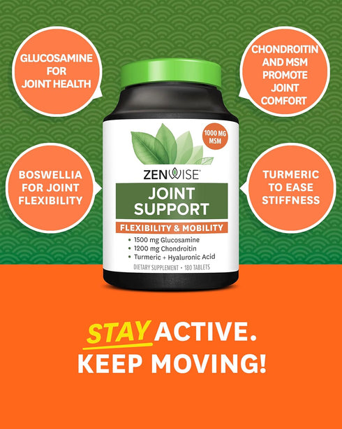 Zenwise Health Glucosamine Chondroitin MSM - Joint Support Supplement with Turmeric for Joint Health, 180 Capsules