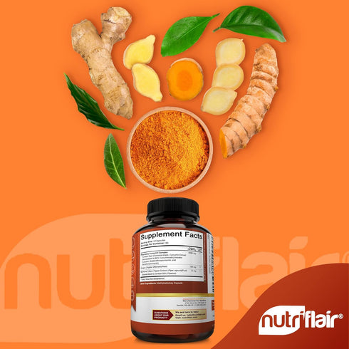 NutriFlair Turmeric Curcumin with Ginger & BioPerine - 180 Capsules, 95% Curcuminoids for Joint Support