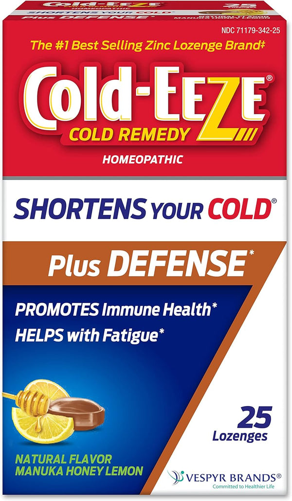 Cold-Eeze Plus Defense Natural Manuka Honey Lemon Zinc Lozenges, 25 Ct. Homeopathic Remedy