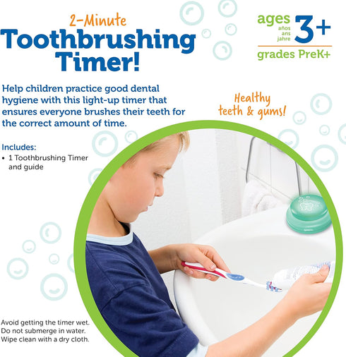 Learning Resources 2-Minute Toothbrushing Timer, 1 Piece, for Kids Dental Health, Toddler Timer for Bathroom Use