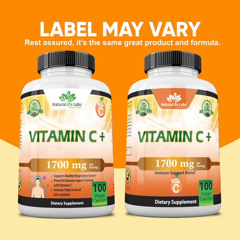NaturaLife Labs A Higher Standard Vitamin C 1,700 MG with Vitamin D3, Zinc, Elderberry, Ginger Root - 100 Veggie