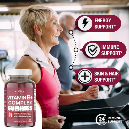 NEW AGE Vitamin B Complex Gummies with B3, B5, B6, B7, B9 & B12, Gluten-Free, Vegan, 60 Count