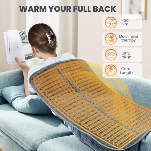 Jubeoyey 6 Settings 24" 12" Heating Pad - Electric Heating Pad for Back Pain and Cramps Relief, Moist Heat Pad