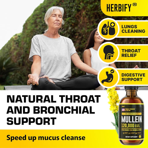 HERBIFY Mullein Drops - Lung Cleanse Leaf Extract for Immune Support, Detox & Respiratory Support - 4 Oz