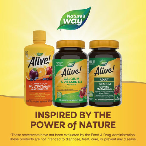 Gummies D3, 60 Gummies Natures Way Alive! Chewable Calcium with Vitamin Daily Supplement Supports Healthy Bones