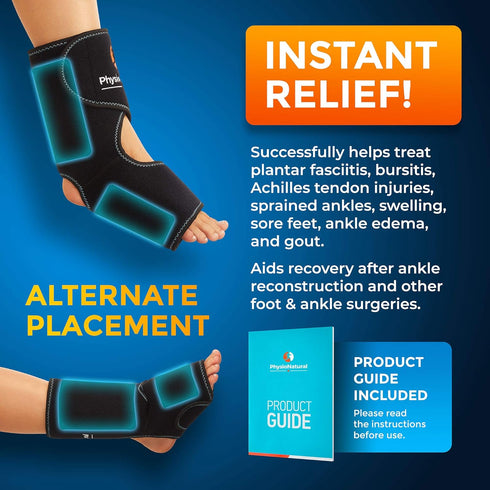 PhysioNatural Foot & Ankle Ice Wrap with 2 Cold Gel Packs – Great for Sprained Ankle, Achilles Tendon Injuries, Plantar Fasciitis, Bursitis & Sore Feet – Cold Therapy Pain Relief (XS-XL)