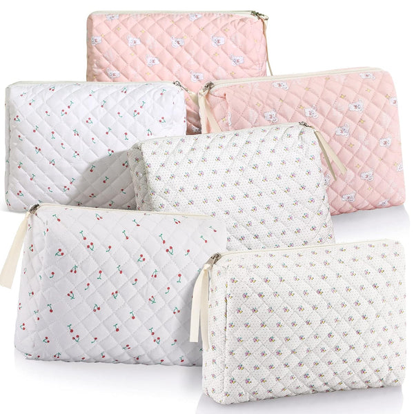 6 Pieces Coquette Makeup Bag Set, Cute Flower Aesthetic Large Floral Pouch