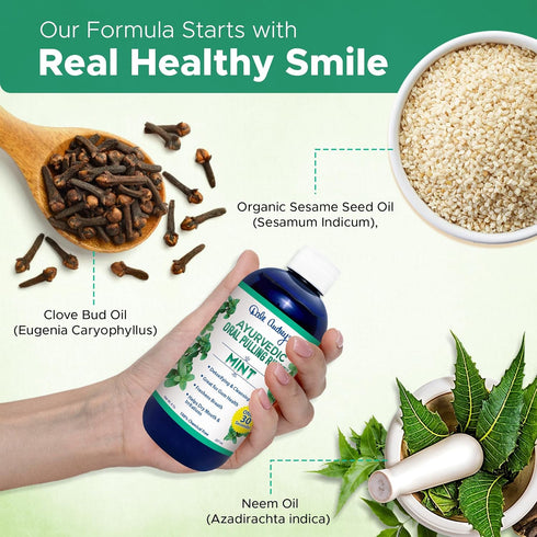 Ayurvedic Oil Pulling Rinse for Teeth and Gums - Alcohol Free Mouthwash for Fresh Breath, Mint Oral Rinse - 8 Fl Oz