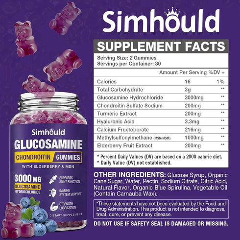 2 Packs Glucosamine Chondroitin Gummies - 3000MG Extra Strength Joint Support Supplement for Adults, Men & Women