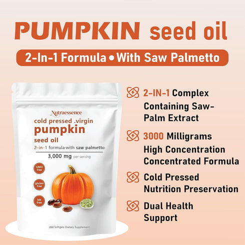 savari Palmetto,200 (1pc) Nutra essence Pumpkin Seed Oil with Saw Softgels | Cold Pressed, Pure Virgin Oil, Essential