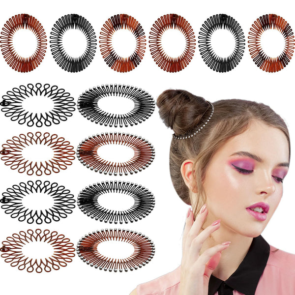 WILLBOND 14 Pcs Flexible Circle Hair Bands, Stretch Headbands with Tooth Comb for Women and Girls, 7 Color Styles
