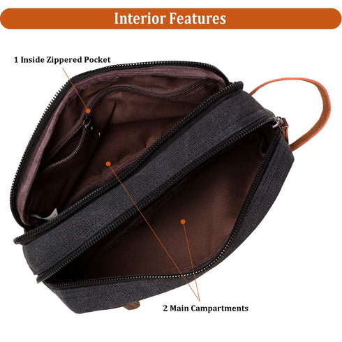 Mactso Mens Travel Toiletry Bag - Canvas Leather Cosmetic Organizer with Double Compartments