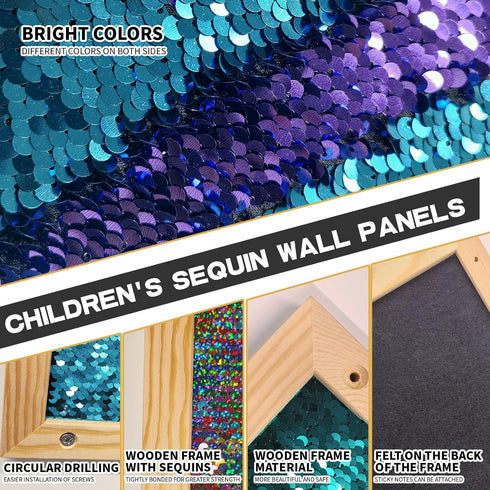 Wibeelee 3 Pcs Flip Sequin Fabric Wood Frame Wall Panel, Sensory Toy Reversible Sequin Flip Fabric Mat with Wood Frame