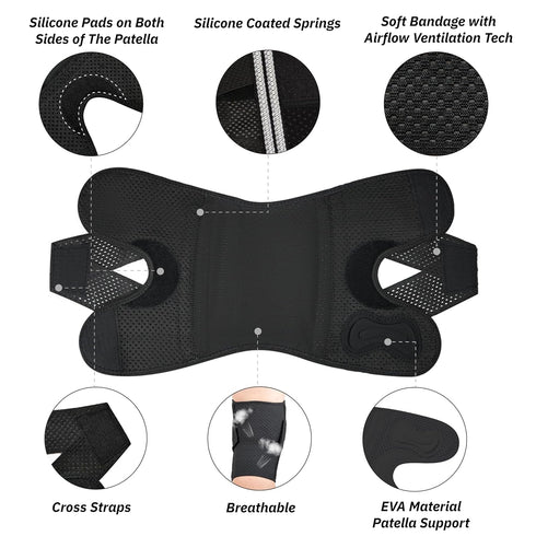 Knee Brace for Women & Men, Breathable Compression Support with Side Stabilizers for Knee Pain Relief (Black, Large)