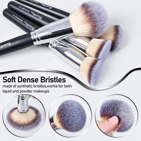 16Pcs ULTRA SOFT Black Labeled Makeup Brushes Set - Includes Large Powder, Flat Foundation, Blending Brushes