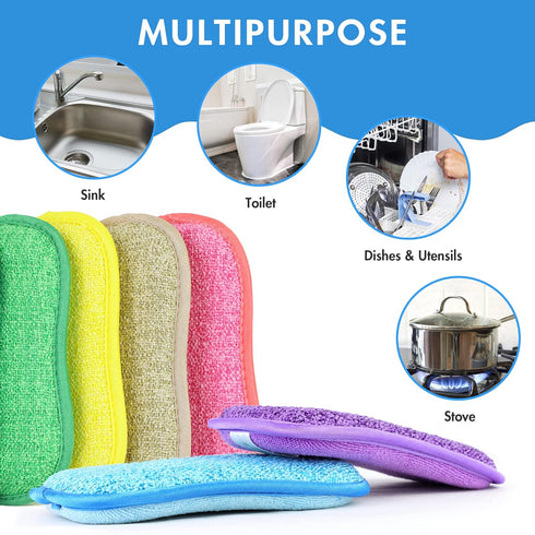 6 Pack Multi-Purpose Scrub Sponges in 6 Colors, Non-Scratch Microfiber for Effortless Kitchen Cleaning