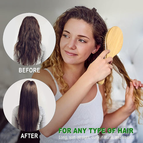 MRD Hair Brush Set, Natural Bamboo Comb Paddle Detangling Hairbrush, Wide-tooth & Tail Comb for All Hair Types