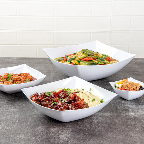 Restaurantware 64 Ounce Moderna Fancy Plastic Bowls - 10 Square Disposable Salad Bowls for Warm and Cold Foods