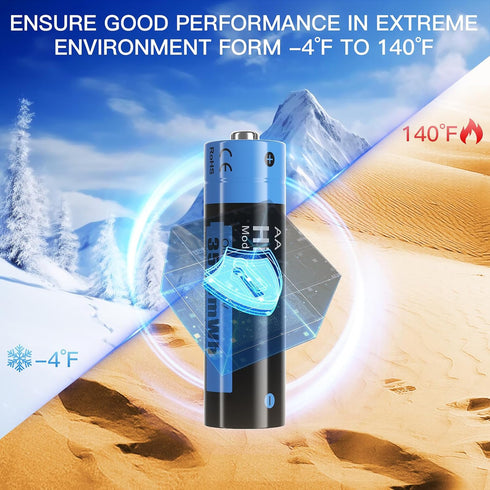 Hixon Rechargeable AA Batteries, 3500mWh (2330mAh), 1.5V Constant Output, 4 Counts Lithium AA Batteries