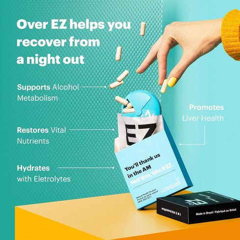 OVER EZ Pre-Drink Supplement - Party Recovery & Prevention Pills (12 Capsules) with Milk Thistle, Amino Acids, Vitamin