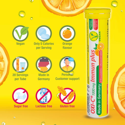 T&D Oxi C, 1000 mg Vitamin C | 40 Vegan Drink Effervescent Tablets, Orange Flavor Made in Germany