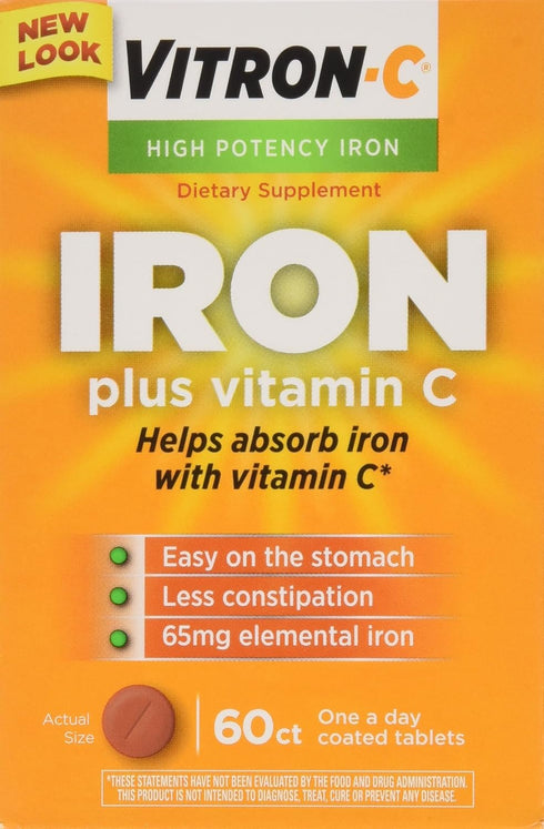 VITRON-C High Potency Iron Plus Vitamin C Tablets, 60 Ea, 3 Pack