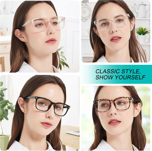 4 Packs Reading Glasses 1.0 for Women, Blue Light Blocking Square Computer Readers, Various Strengths Available