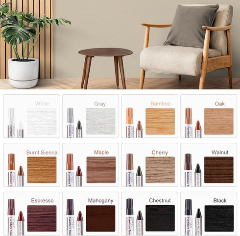 DEWEL 12 Colors Wood Furniture Markers & Filler Sticks Repair Kit - Touch Up Markers for Damaged Wooden Surfaces