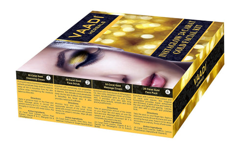 Vaadi Herbals Gold Facial Kit with 24 Carat Gold Leaves, Marigold & Wheatgerm Oil, Lemon Peel Extract - 70 Grams