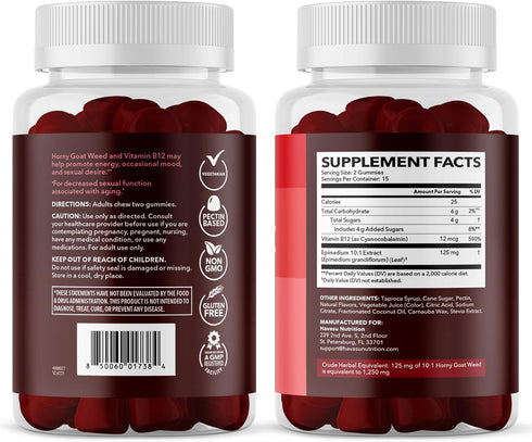 Gummies B12 30 Count 15 Horny Goat Weed with Vitamin - Energy, Endurance & Performance Support for Male Health
