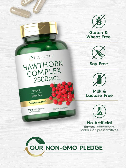 Carlyle Hawthorn Berry Complex | 2500mg | 120 Capsules | Non-GMO, Gluten Free Extract Powder Pills
