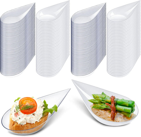 Tessco 200 Pcs 4" Tear Drop Appetizer Spoons, Mini Appetizer Plates, Disposable for Serving Small Desserts, White