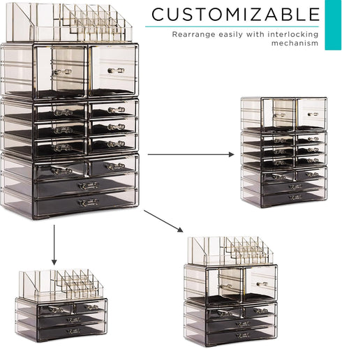 Sorbus Large Makeup Organizer, Clear Stackable Jewelry & Makeup Organizer for Vanity, 12 Drawers