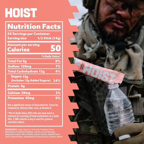 Hoist Premium Military Hydration Powder, Electrolyte Drink Mix, Peach Mango, Powder Stick Pack, 12 Sticks Per Pack