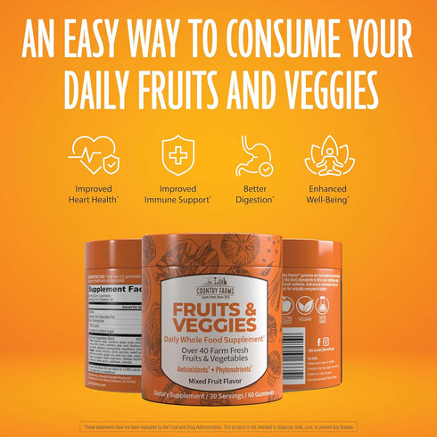COUNTRY FARMS Fruits and Veggies Gummies - Daily Whole Food Supplement with Over 40 Farm Fresh Fruits & Vegetables