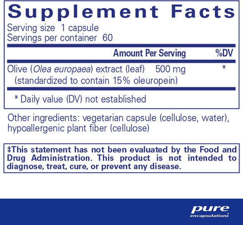 Pure Encapsulations Olive Leaf Extract | 60 Capsules Hypoallergenic Supplement for Immune System & Intestinal Health