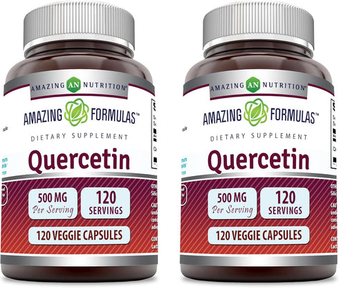 Amazing Formulas Quercetin 500mg Veggie Capsules Supplement | Non-GMO | Gluten Free | 120 Count | 2 Pack Supports