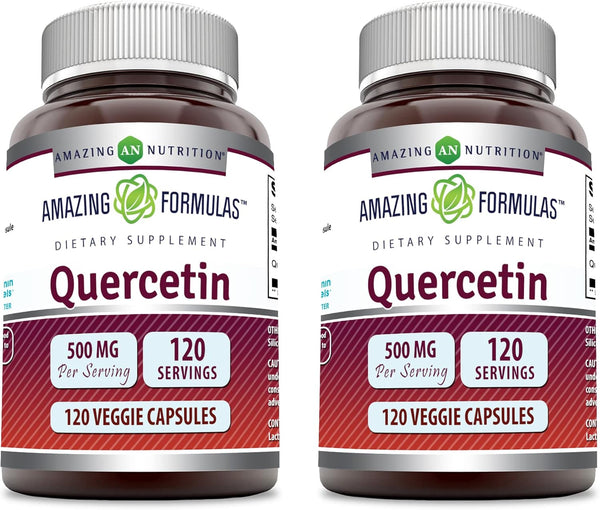 Amazing Formulas Quercetin 500mg Veggie Capsules Supplement | Non-GMO | Gluten Free | 120 Count | 2 Pack Supports