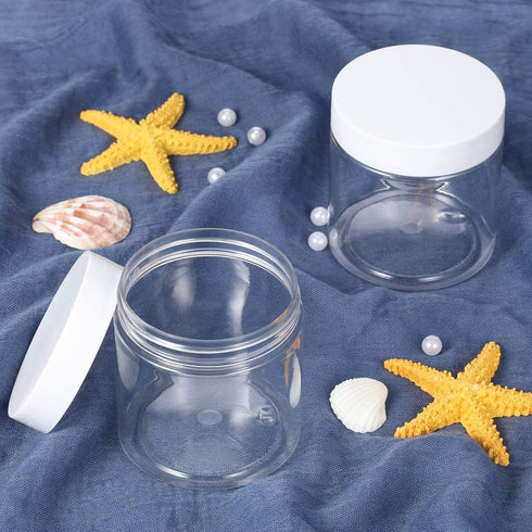 6 Pack 8 oz Plastic Pot Jars, Round Clear Leak Proof Cosmetic Container Jars with White Lids for Travel Storage, Jewelry