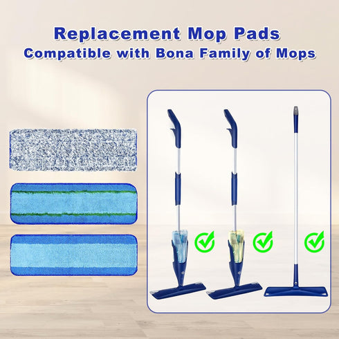 6 Pack Microfiber Cleaning Replacement Pad for Bona Mop, Washable Reusable for Hardwood Floor, 2 Deep Cleaning + 2