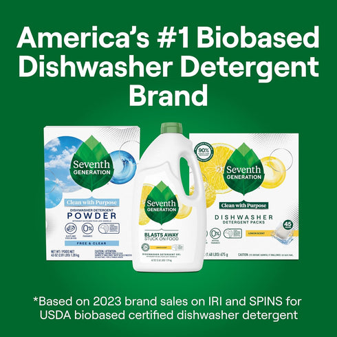 Seventh Generation Dishwasher Detergent Gel Liquid Soap, Lemon Scent, 42 oz, Pack of 6