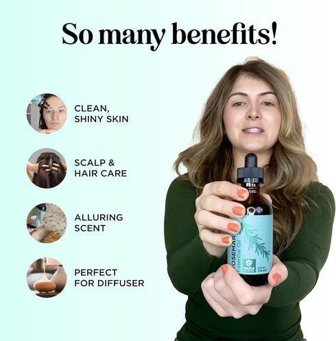 Pure Rosemary Essential Oil 4oz - Undiluted Oil for Hair, Skin, Nails & Aromatherapy Diffusers